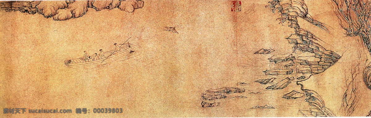 岩石免费下载 中国画 岩石小船 巍峨耸立 国画绘画 装饰素材 室内装饰用图
