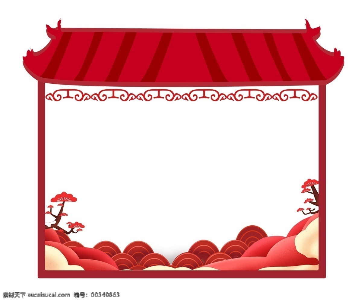 新年 植物 边框 插画 新年植物边框 红色 手绘植物边框 卡通植物边框 红色的小花 漂亮
