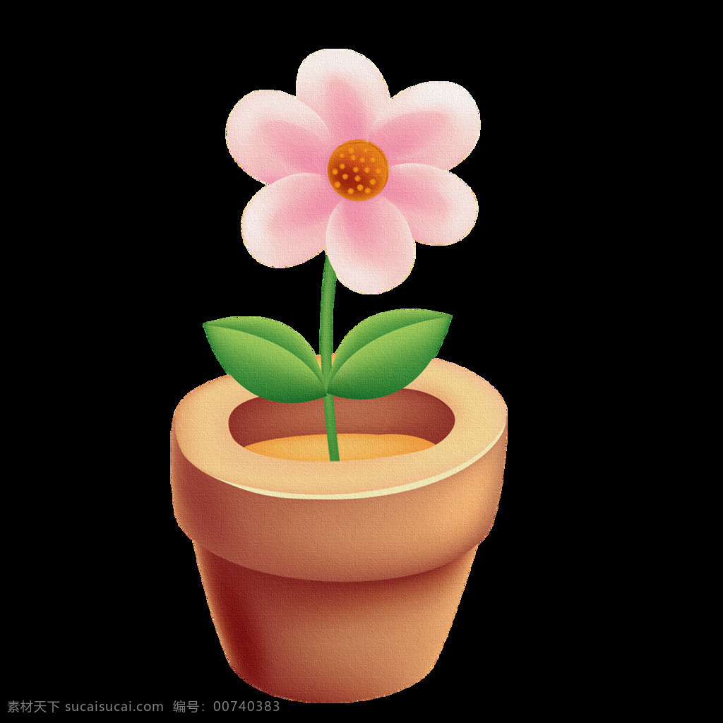 手绘 花朵 盆栽 元素 卡通 家居 粉色花朵 免抠