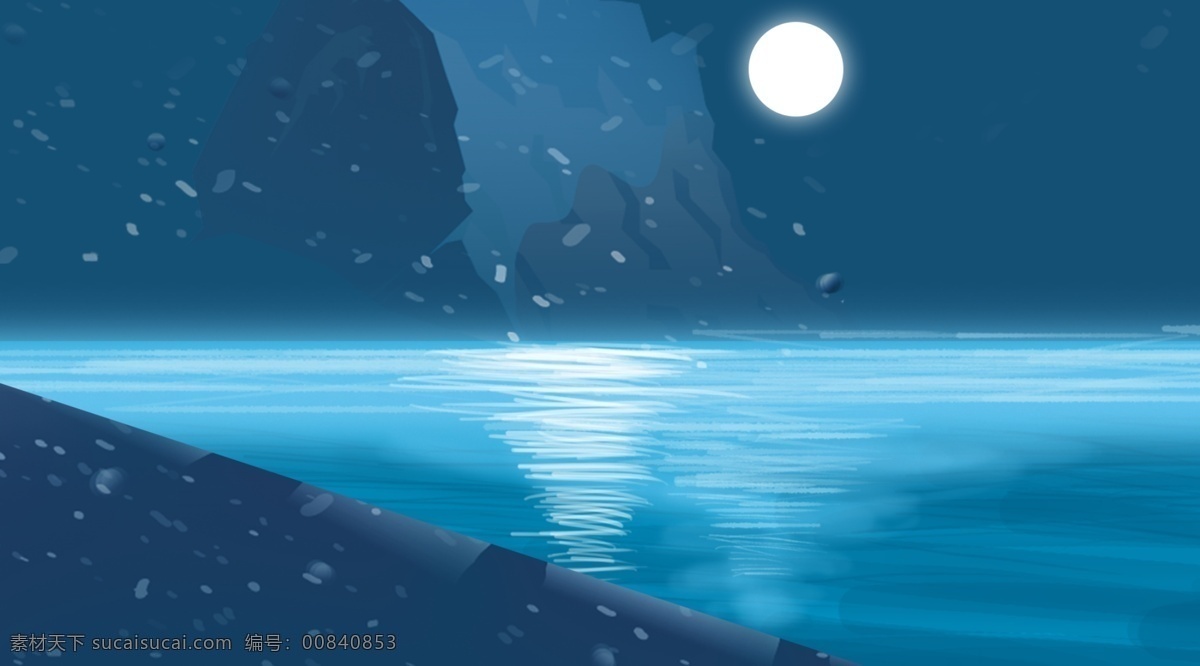 蓝色 清新 风 河边 风景 插画 背景 植物背景 唯美 草地背景 绿地背景 蓝天白云 叶子 山水风景