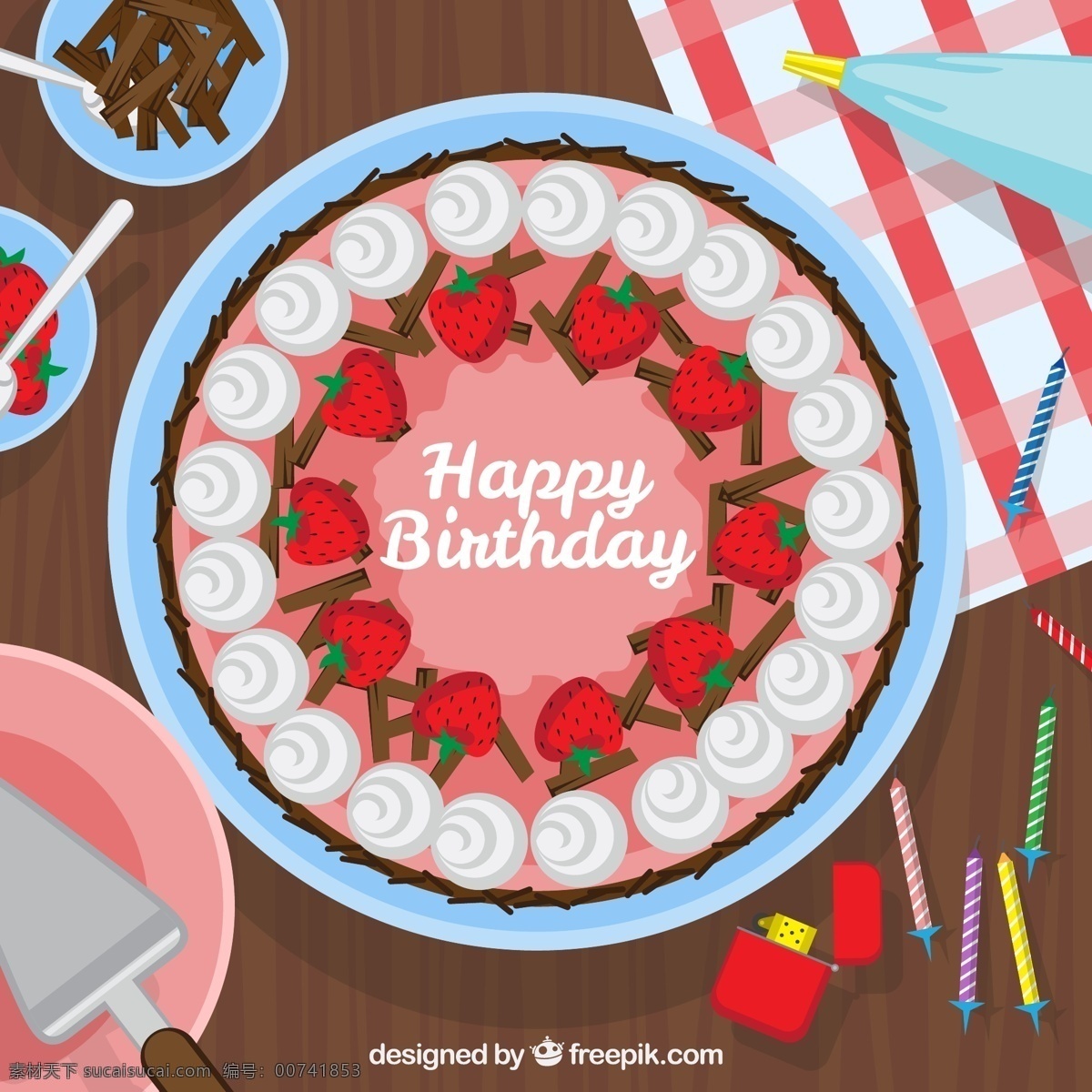 创意 餐桌 上 生日蛋糕 俯视图 happy birthday 生日快乐 文化艺术 节日庆祝