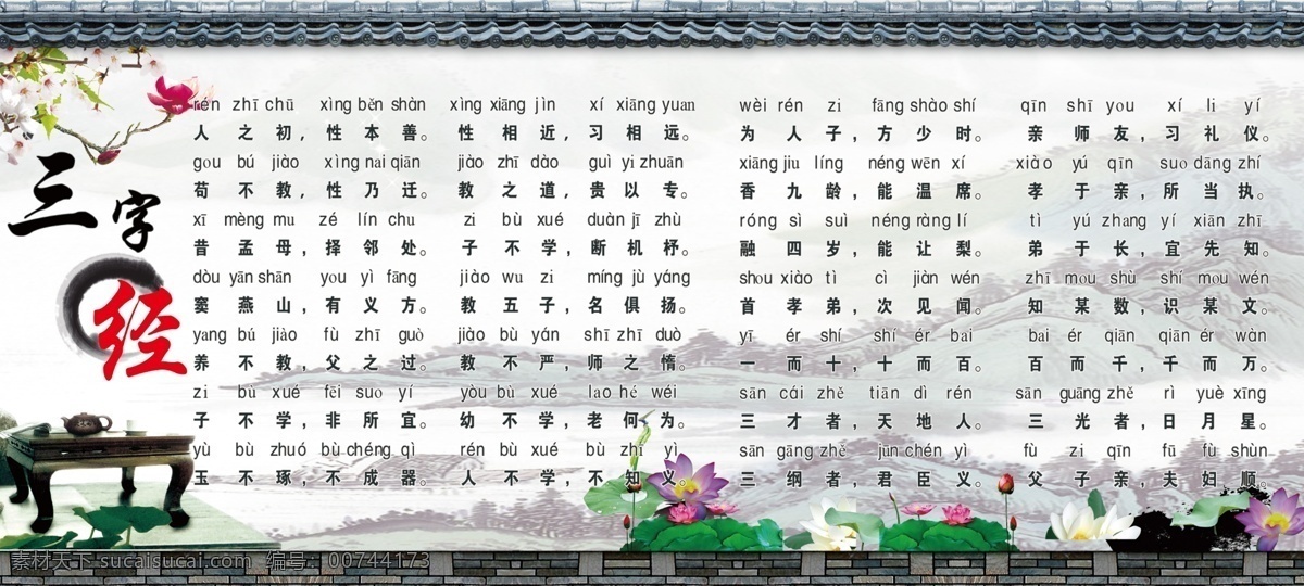 三字经 带拼音 国学教育 拼音 水墨 古典 国学 文化艺术 传统文化
