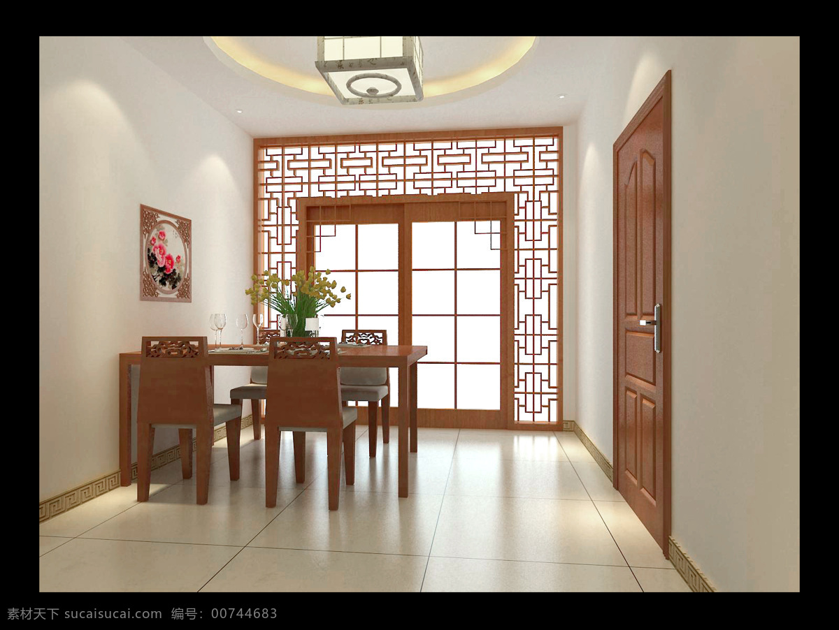 中式 餐厅 餐桌 雕花 环境设计 家装 室内设计 室内效果图 中式餐厅 中式家装 家居装饰素材