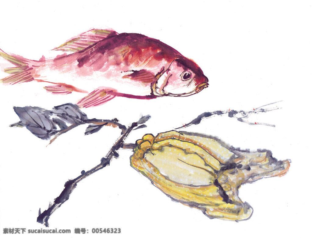 水墨画 篮子 蔬菜 鱼 中国风 中华艺术绘画 文化艺术