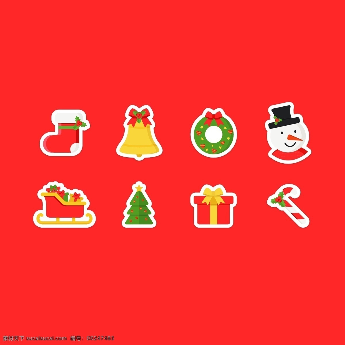 贴纸 样式 圣诞 元素 彩色 卡通 圣诞树 礼物 圣诞节 圣诞袜 铃铛 雪人 花环 糖果 节日元素