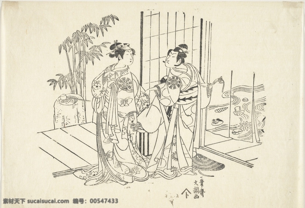 浮世绘 版画 木版画 日本 传统 妇女 和服 美术馆藏品 绘画书法 文化艺术