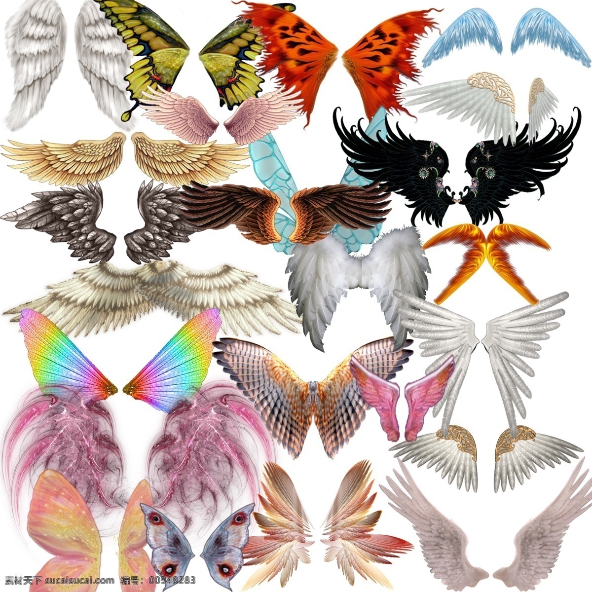 各种 翅膀 蝴蝶翅膀 天使翅膀 鸟类翅膀 psd源文件