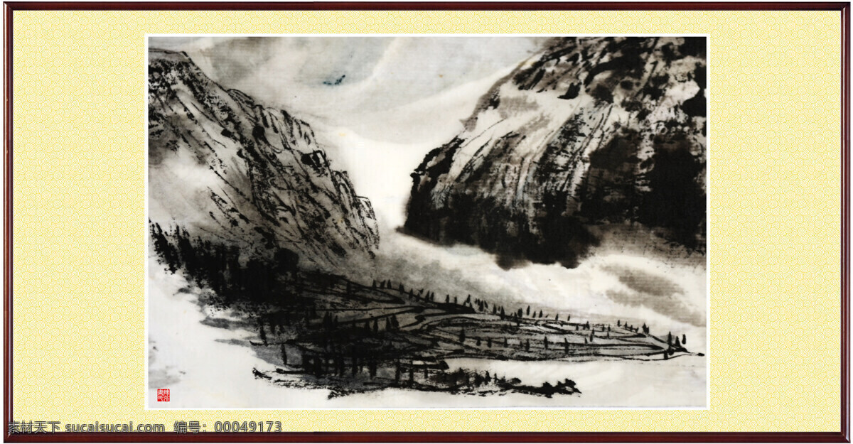 绘画书法 江河 流水 山坡 山石 山崖 石头 大江河畔 水路 山边 杂树 印章 中国画山水 纸本设色 陈强 国画作品 文化艺术 家居装饰素材 雕刻 图案