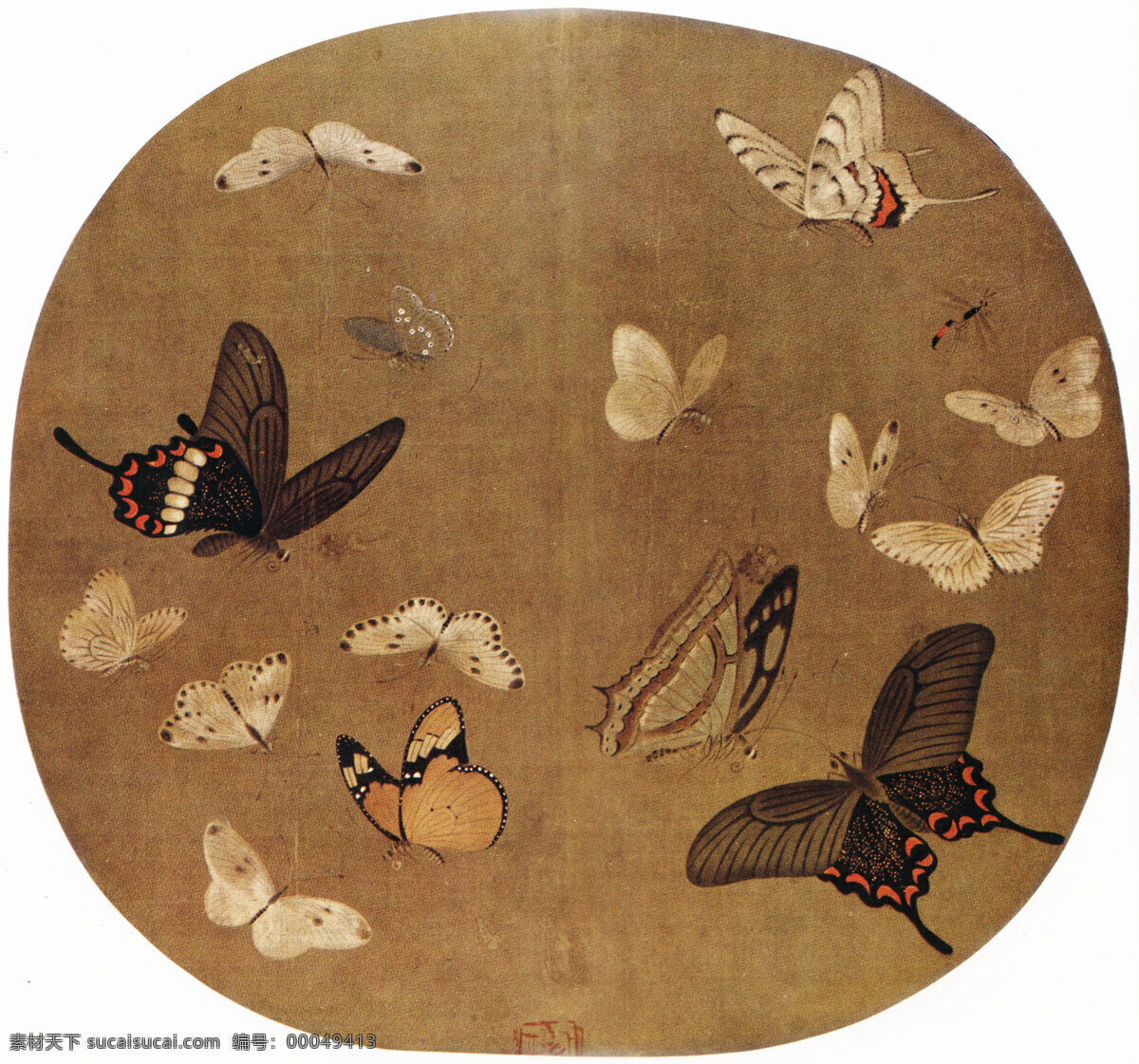 南宋 李安忠 晴春蝶戏图 古画 国画 古画小品 花鸟 团扇 宋元小品 文化艺术 绘画书法