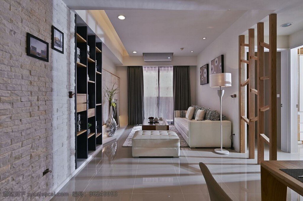 现代 客厅 浅褐色 背景 墙 室内装修 效果图 客厅装修 瓷砖地板 木制隔断 浅色沙发