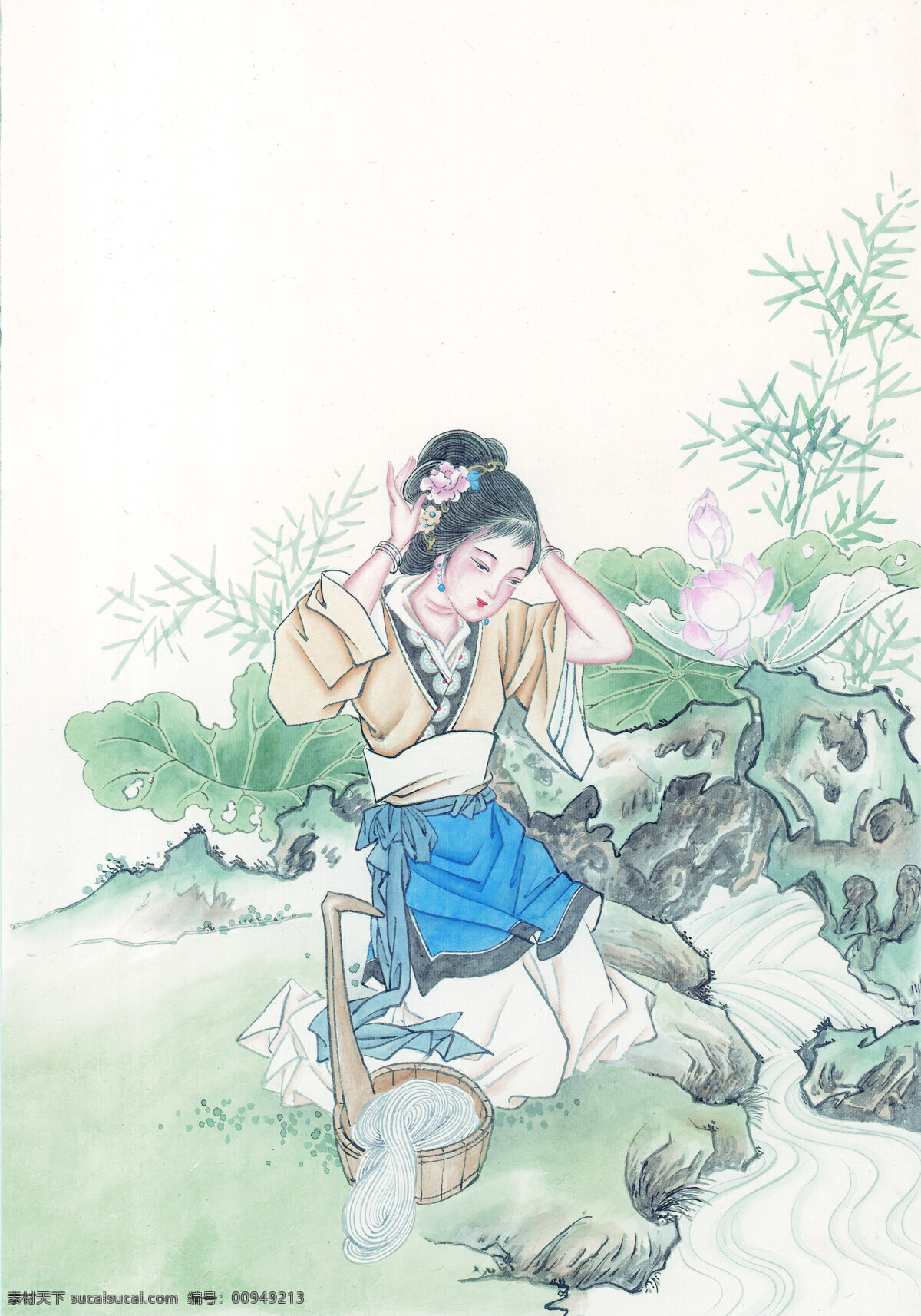 侍女 美女 宫女 工笔 古代美女 中国画 装饰素材 室内装饰用图
