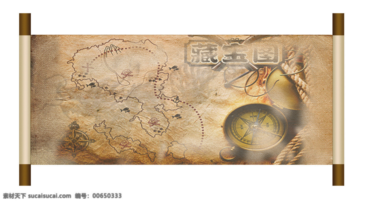 藏宝图 宝藏 海盗 导航 卷轴 长图 地形 山形 航海 文化艺术 传统文化