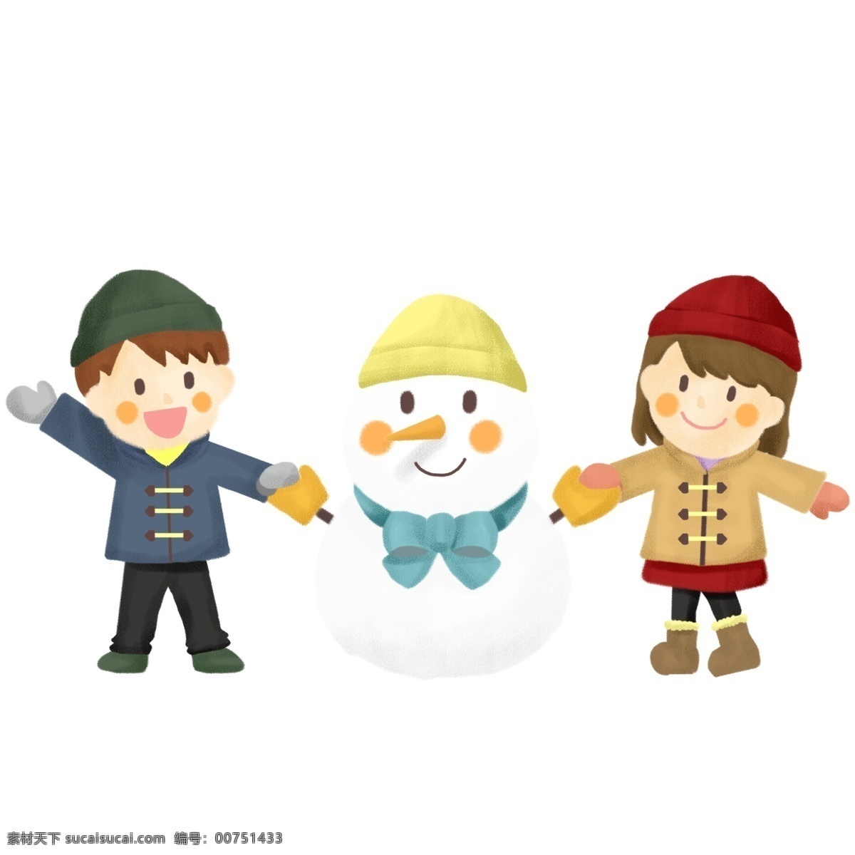 下雪天 堆 雪人 卡通 人物 冬季 男女 可爱 欢乐 雪天 堆雪人 打雪仗 保暖衣物 堆雪人场景 冬季户外活动