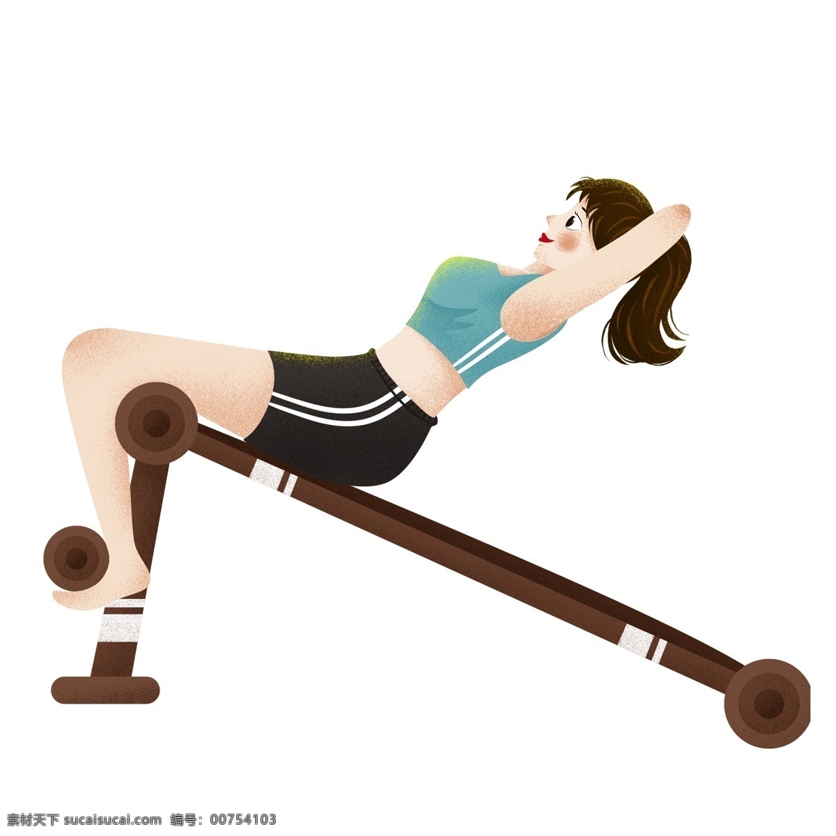 卡通 手绘 做 仰卧起坐 健身 女孩 插画 少女 女生 锻炼 人物素材 早安