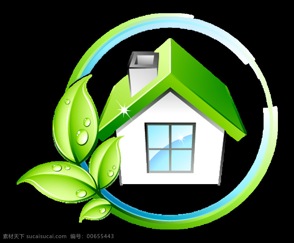 卡通 绿色 房子 元素 png元素 房屋 环保 家居 免抠元素 透明素材 叶子