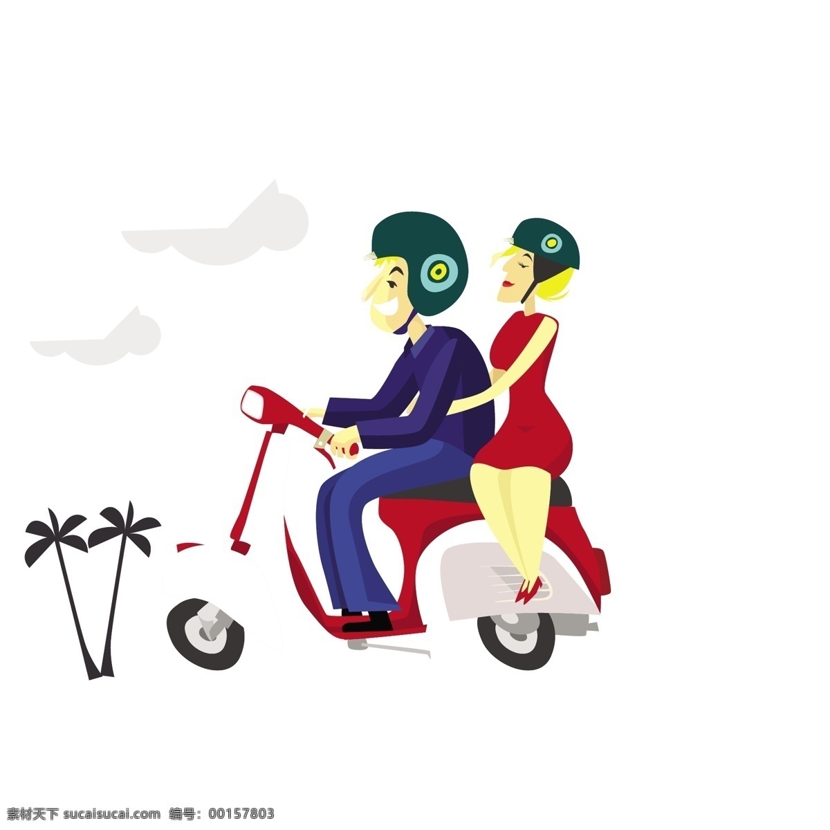 骑 摩托车 情侣 矢量 电动车 浪漫 浪漫情侣 夫妻 卡通 卡通夫妻 卡通情侣 可爱情侣