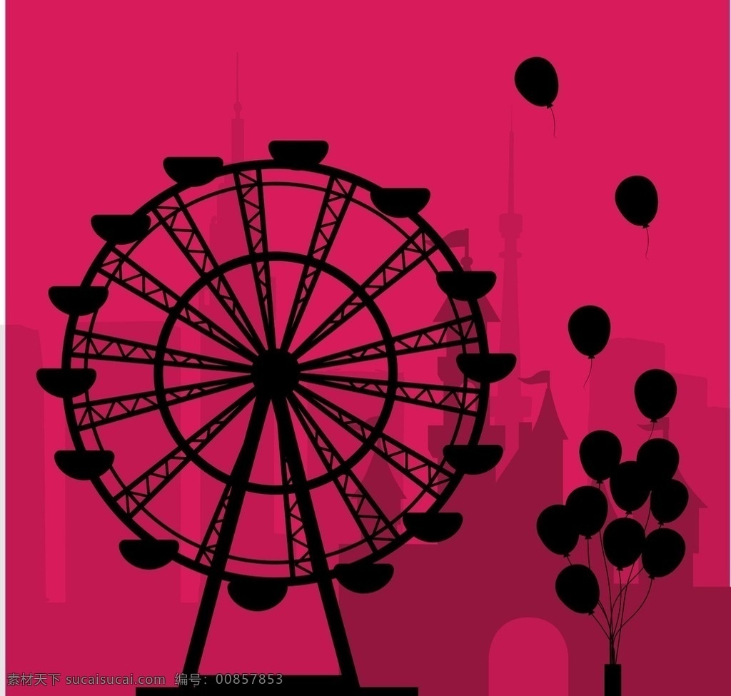 摩天轮 气球 剪影 创意摩天轮 气球剪影 游乐园 主题公园 城市 矢量图 摩天轮与气球 卡通设计