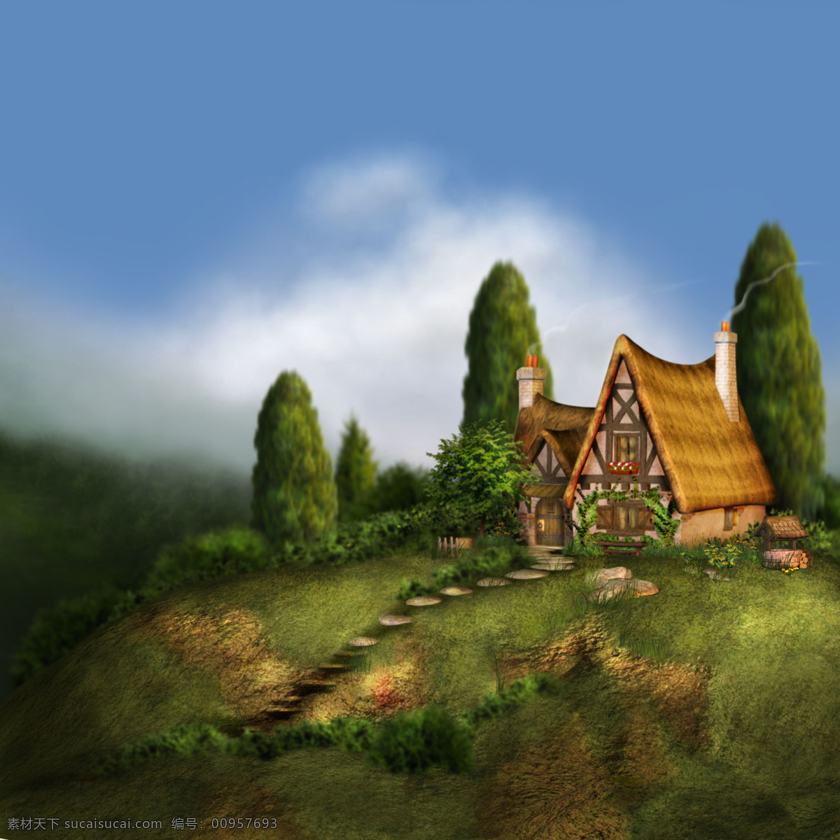 油画 外景 森林 小屋