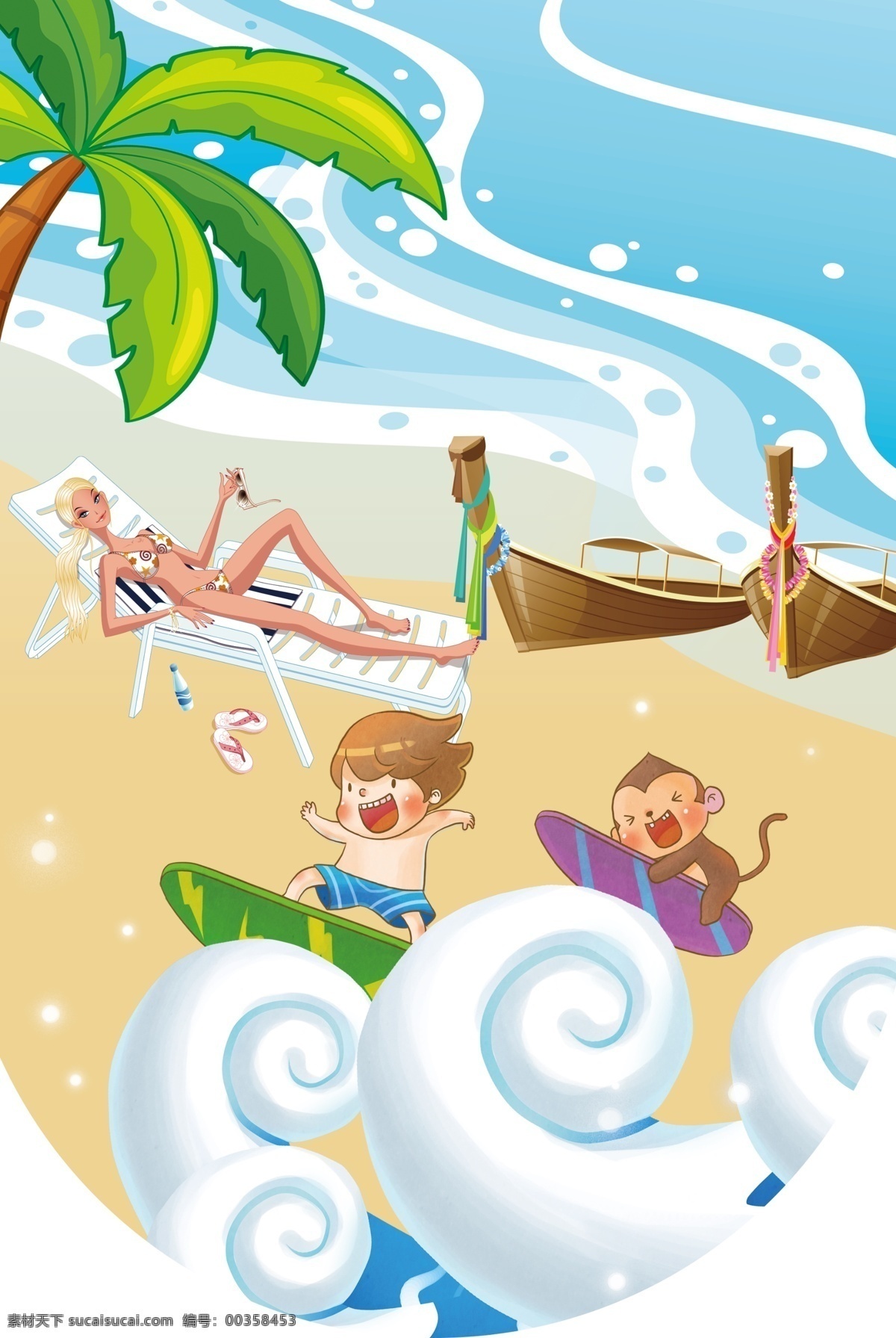 夏季吊旗 吊挂 夏季 海浪 吊旗 造型吊旗 沙滩 椰子树 船 冲浪 美女 泳衣 清爽 夏日