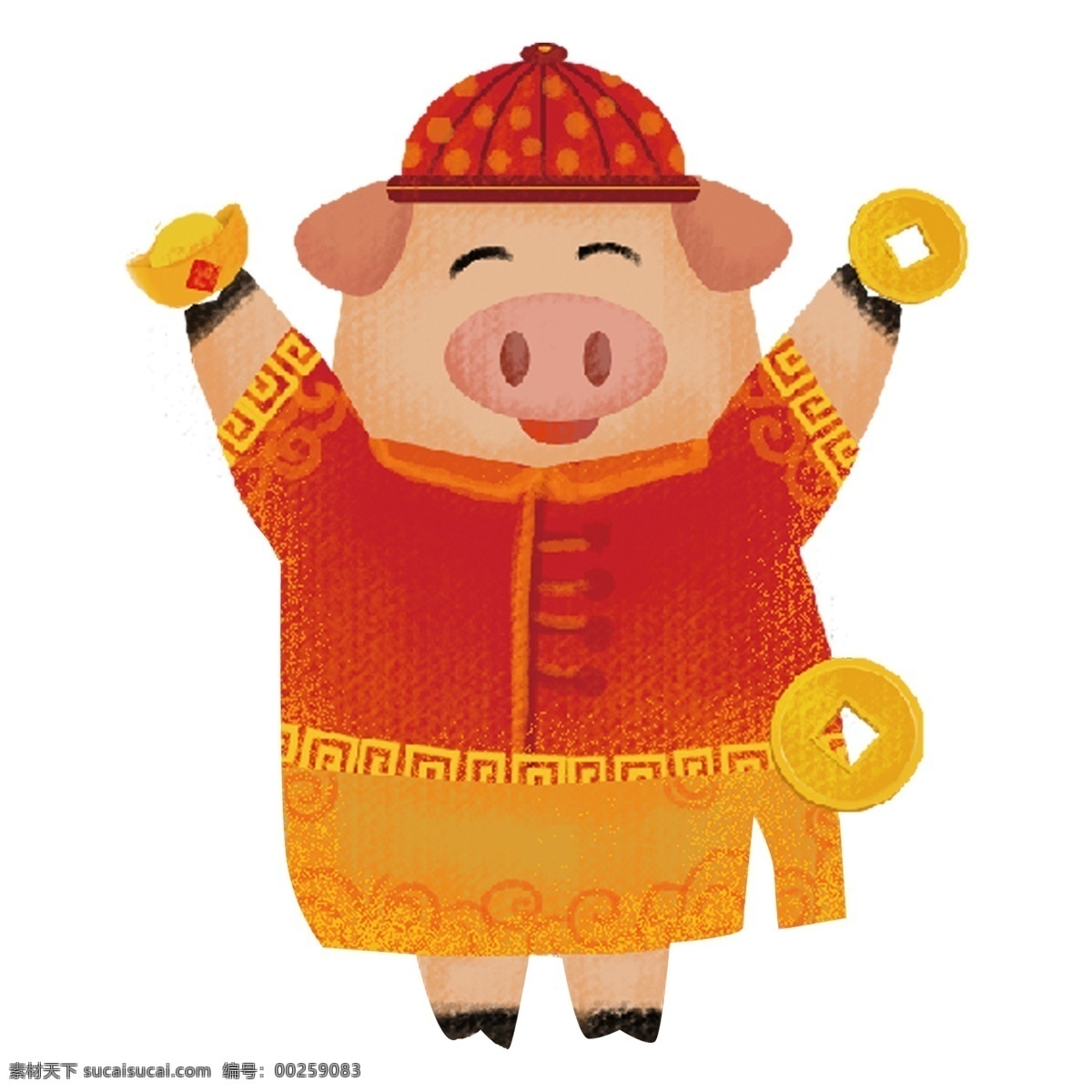 手绘 卡通 喜庆 猪 装饰 小猪 过年 猪年 新年 png元素 免抠元素