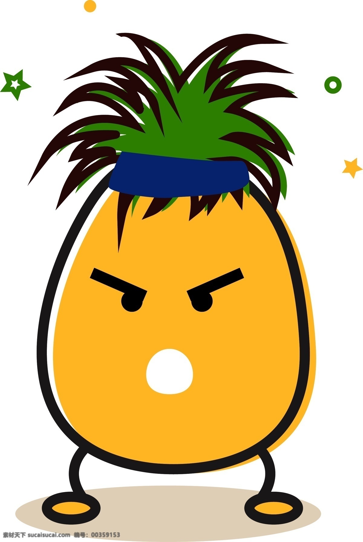 可爱 创意 卡通 水果 菠萝 形象 矢量 元素 设计元素 黄色 儿童 少儿 粗线条风格
