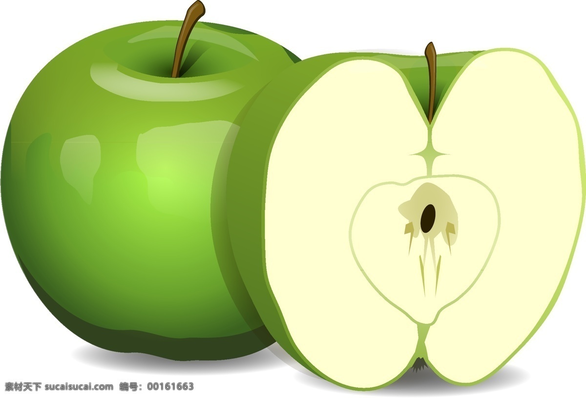 矢量 清新 绿色 苹果 切片 水果 透明元素 ai元素 免抠元素