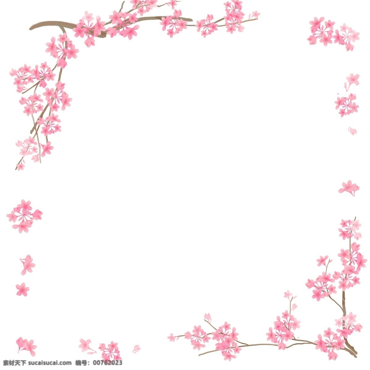 粉红色 樱花 方形 边框 好看的 漂亮 樱花树 树枝 风 飘落 免抠