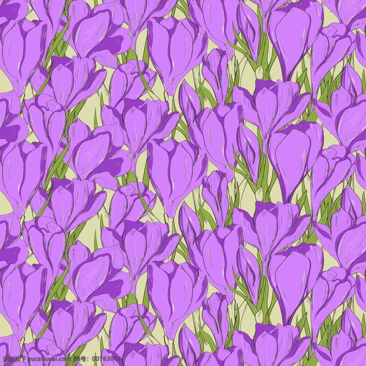 手绘 茂密 花朵 背景 矢量 粉黄色 绿叶 平面素材 设计素材 矢量素材 植物 紫色