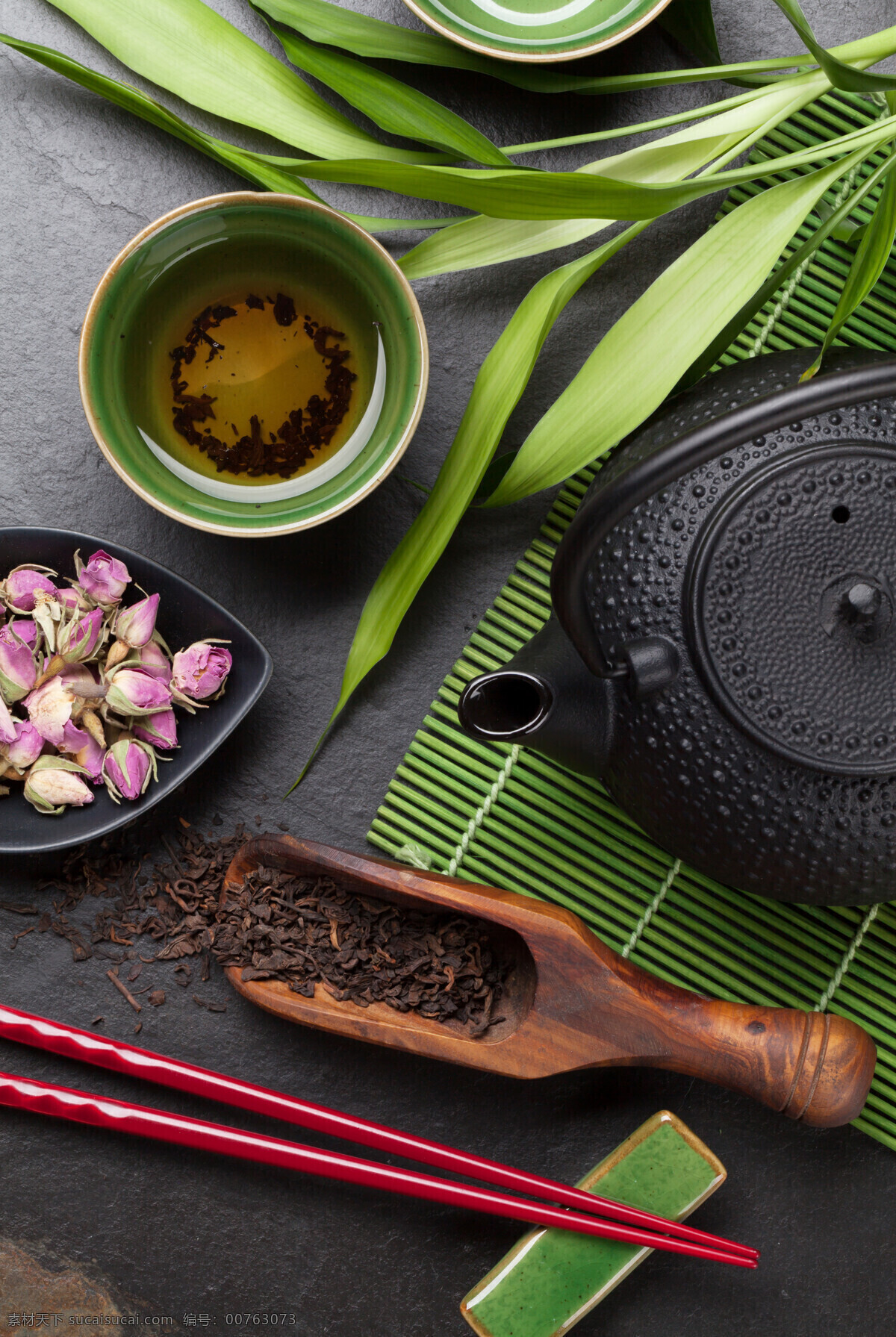 桌上 精致 茶具 高清 植物 茶叶 花茶 茶道 餐饮美食 饮料酒水