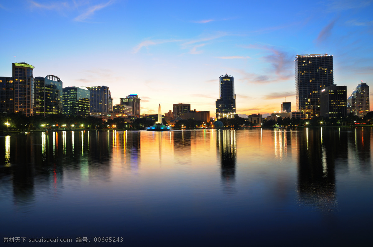 城市 夜景 现代城市 繁华 灯火辉煌 高楼大厦 湖面 倒影 城市风光 环境家居