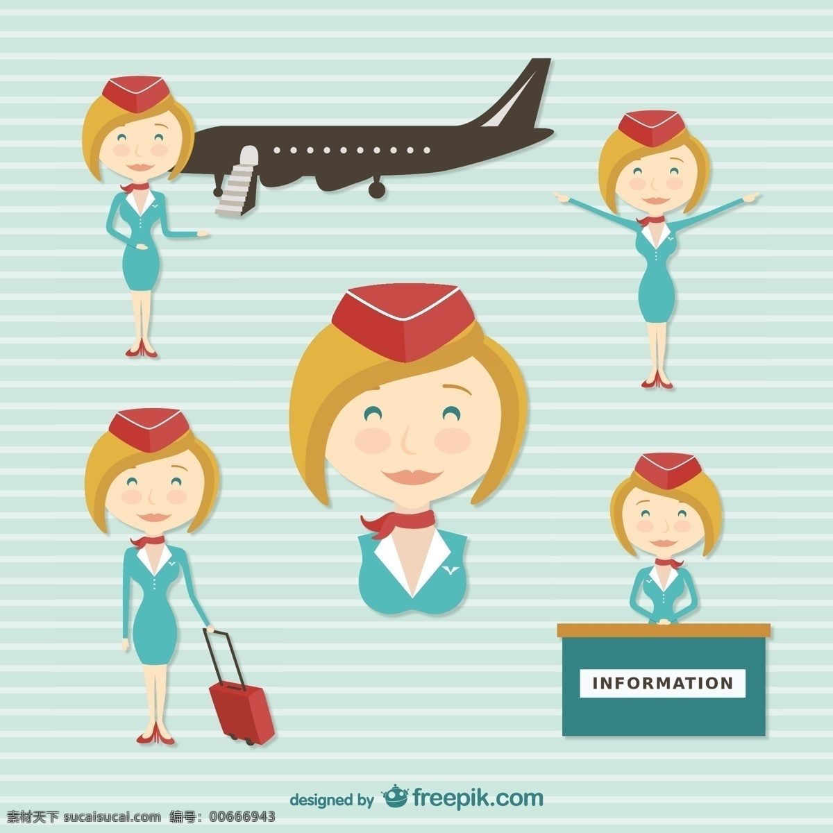 空中 乘务员 卡通 人物 旅游 工作 性格 工人 机场 卡通人物 飞行 航空公司 空姐 服务员 青色 天蓝色