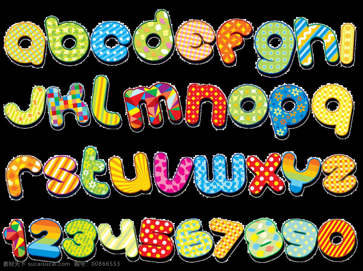 小写 字母 数字 卡通 图案 26个字母 英文字母 卡通字母 可爱字母 字母元素 艺术字母 字母图案 彩色字母