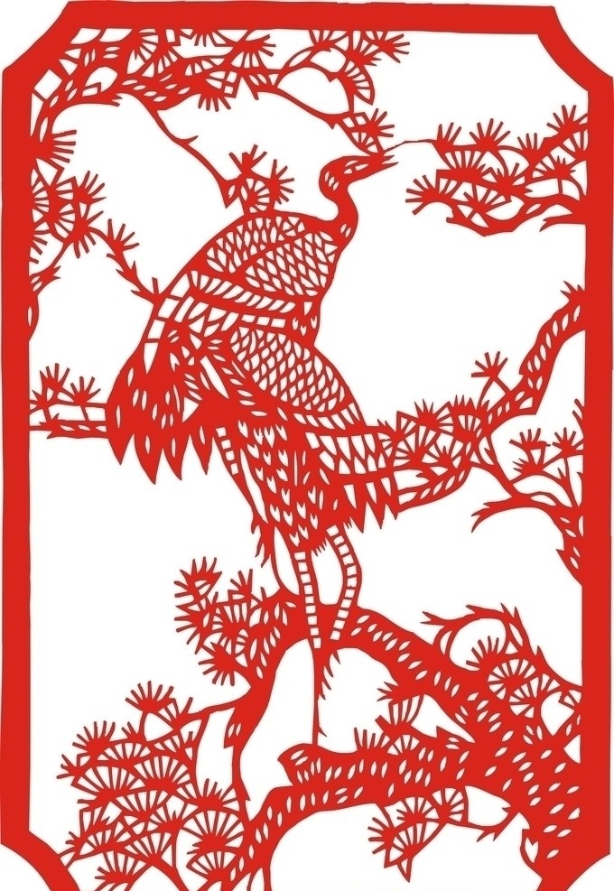 松鹤图 剪纸 系列 传统文化 松树 鹤 祝寿 文化艺术 矢量