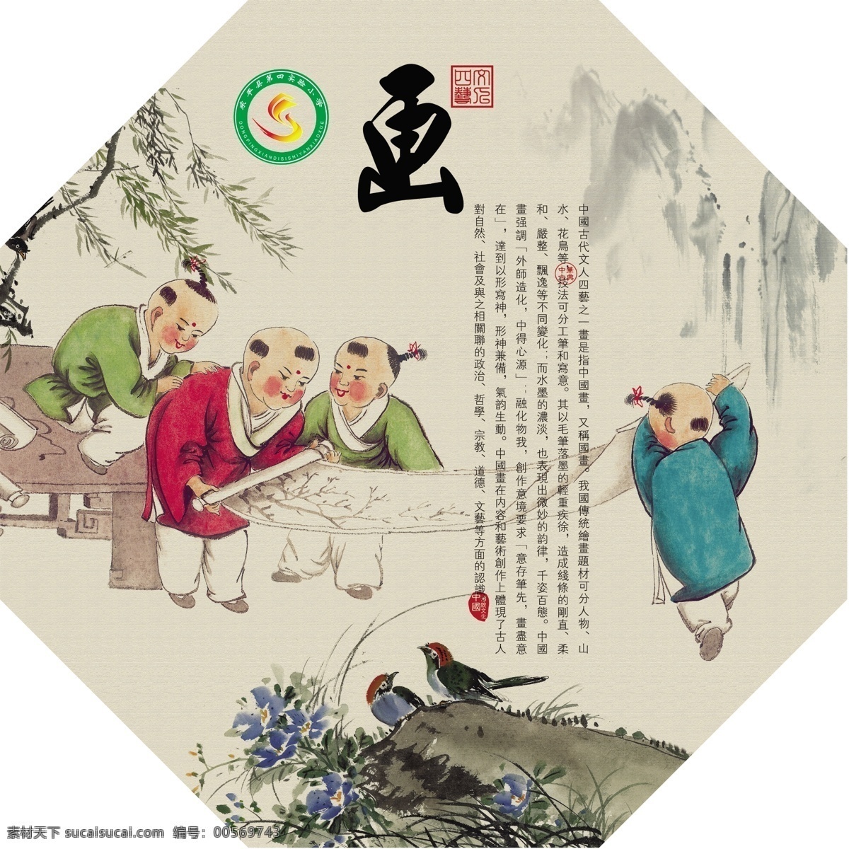 琴棋书画 花鸟 怀旧风格 画框 看画 分层 源文件