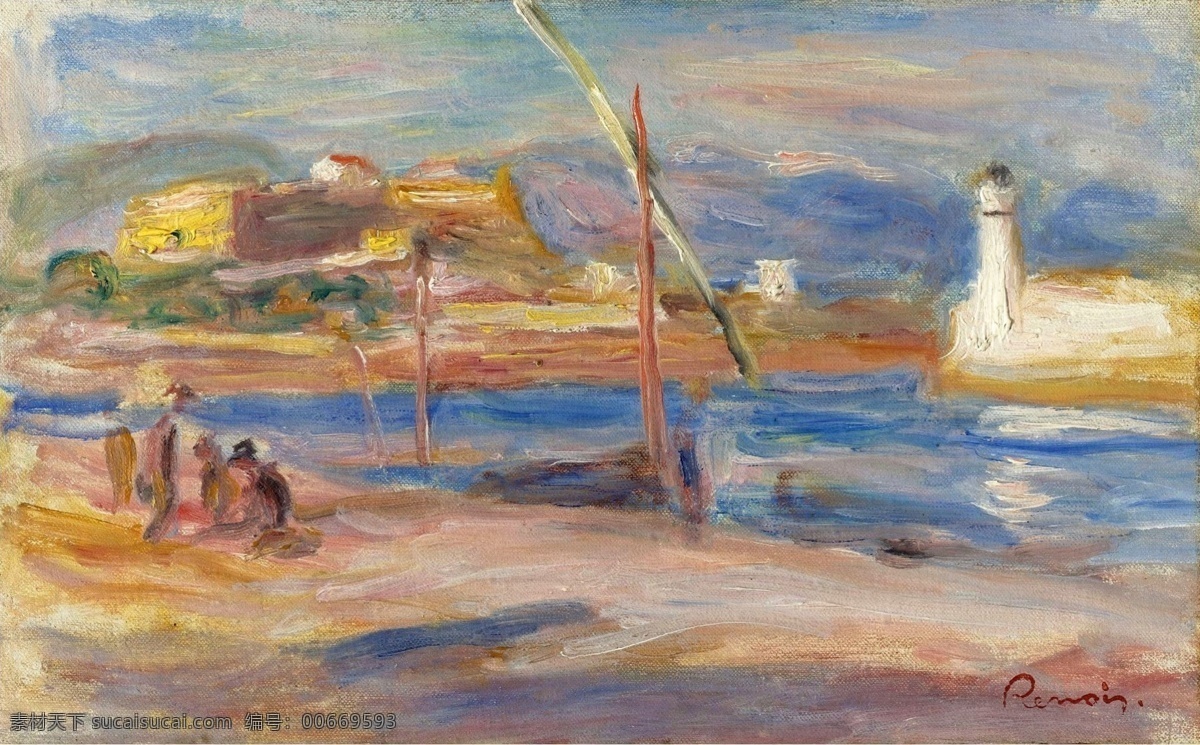 1916 大师 画家 风景画 静物 油画 建筑 装饰画 antibes of phare at carre fort renoir auguste pierre 人物 高清 西方 国外 现代 家居装饰素材