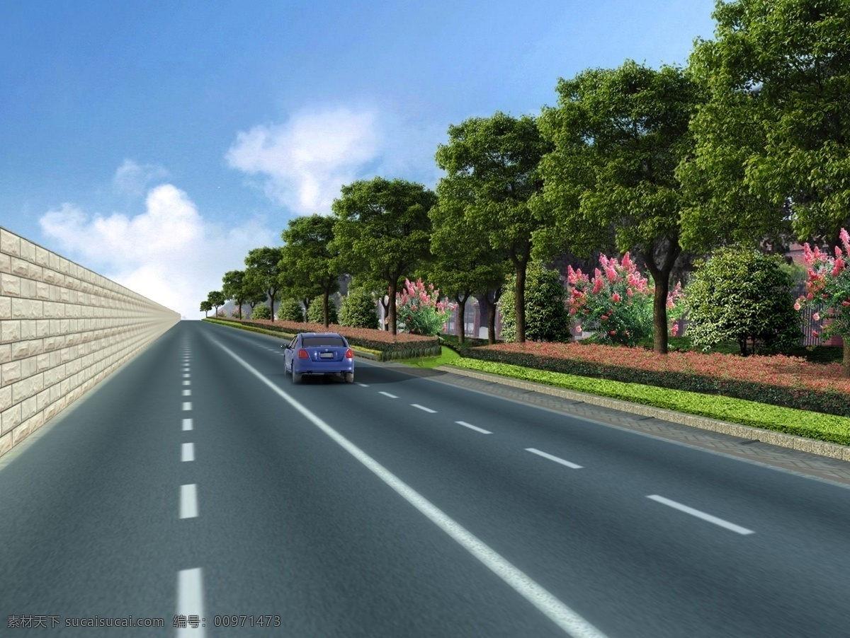 道路 绿化带 效果图 道路绿化 树木 室外效果图 其他设计 环境设计 源文件