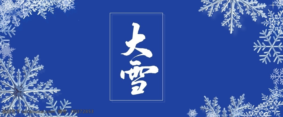 中国 二十四节气 大雪 雪花 纯色 唯美 海报 节气 24节气 蓝色 冰晶 简约
