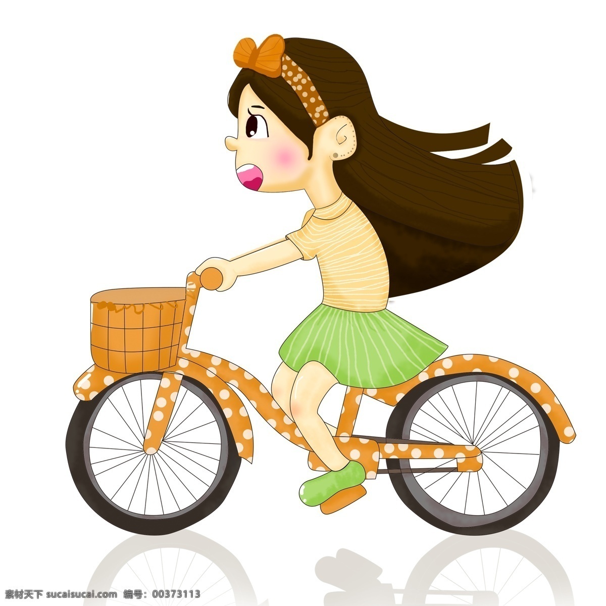 小女孩 骑 单车 插画 女孩 骑单车 自行车 卡通 彩色 水彩 创意 手绘 绘画元素 现代 简约 装饰 图案