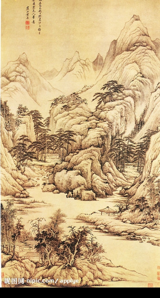 山水图 黄鼎 中国 古代 山水画 国画 丛树密林 山溪汇合 文化艺术 绘画书法 古画517张 设计图库 300