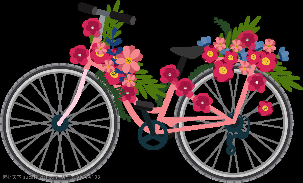 鲜花 单车 自行车 插画 免 抠 透明 图 层 共享单车 女式单车 男式单车 电动车 绿色低碳 绿色环保 环保电动车 健身单车 摩拜 ofo单车 小蓝单车 双人单车 多人单车