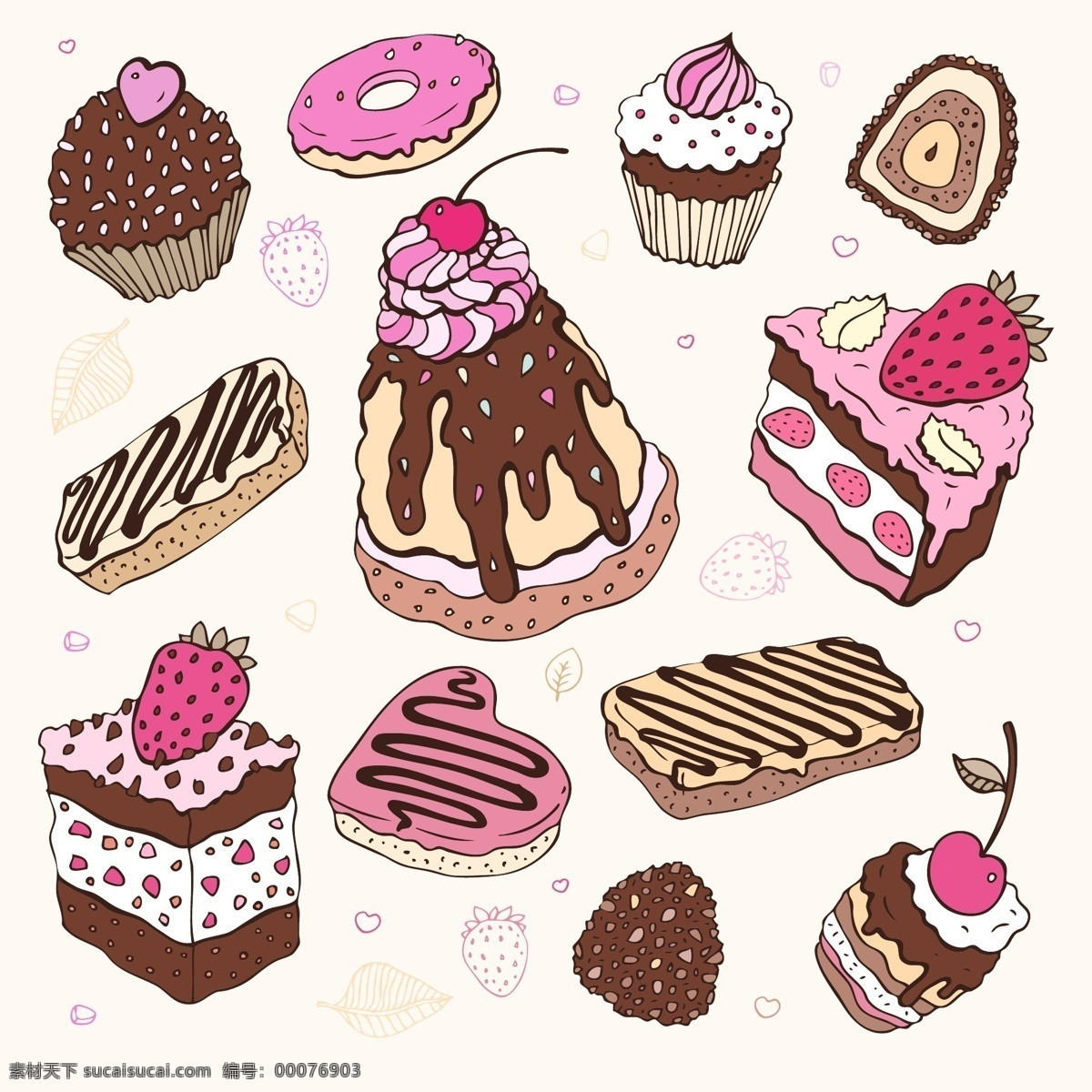 彩绘 蛋糕 甜点 曲奇 矢量图 甜品 甜甜圈 其他矢量图