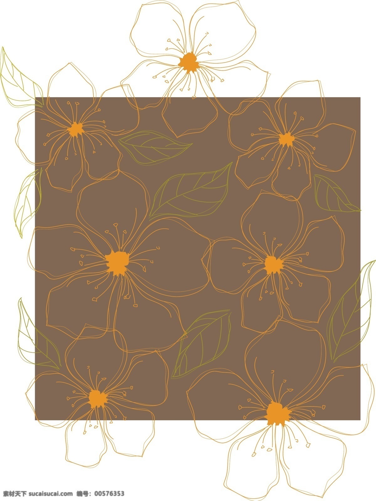 褐色 背景 花卉 印花 图案 背景图 底纹背景 印花图案 褐色背景花卉 橙色 描 矢量图 花纹花边