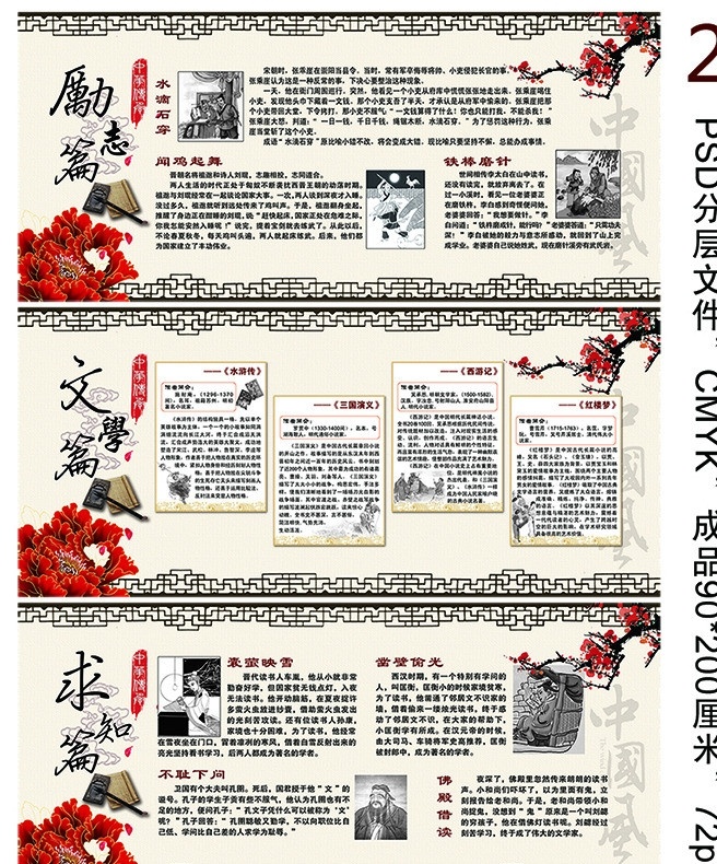 文化长廊 古代文化 军队文化长廊 部队文化 学校文化 中国风 中华传承 牡丹 梅花 复古边框 毛笔 砚台 古书 励志 文学 求知 水滴石穿 闻鸡起舞 铁棒磨针 水浒传 三国演义 西游记 红楼梦 囊萤映雪 凿壁偷光 不耻下问 佛殿借读 展板模板 广告设计模板 源文件