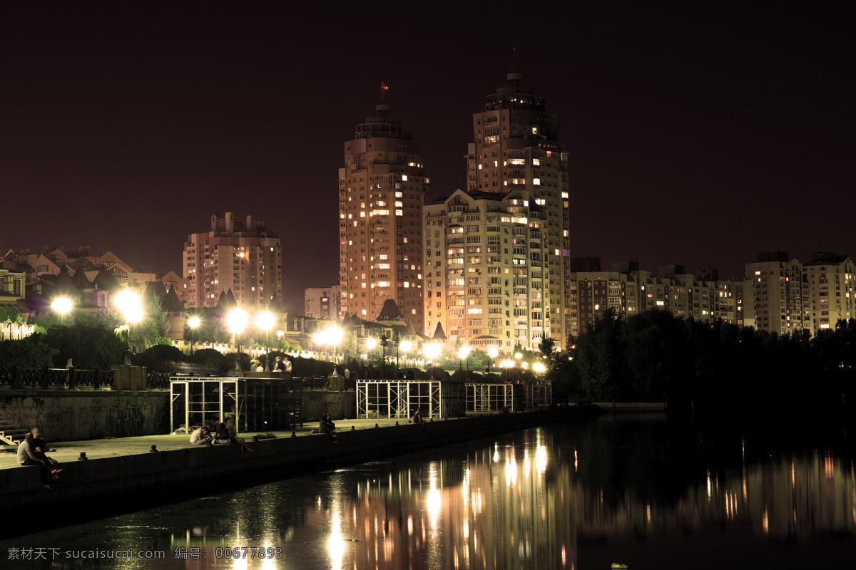 城市 夜景 灯光 高楼 倒影 建筑物 风景 城市风光 环境家居