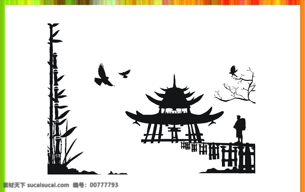 硅藻 泥 矢量 阁楼 硅藻泥图 矢量图 中国风 竹子 楼阁 鹰 硅藻泥中式风 室内广告设计