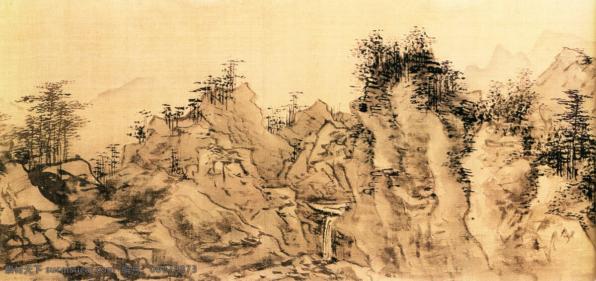 奇峰 耸立 古画 国画 绘画 中国画 奇峰耸立 家居装饰素材 山水风景画