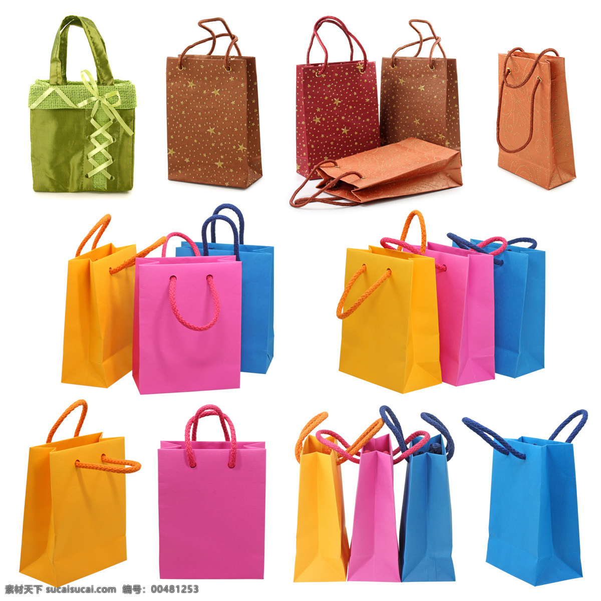 空白 彩色 手提袋 高清 shopping 包装袋 高清图片 购物袋 环保袋 手挽袋 五颜六色 纸袋 bag 肥牛牛