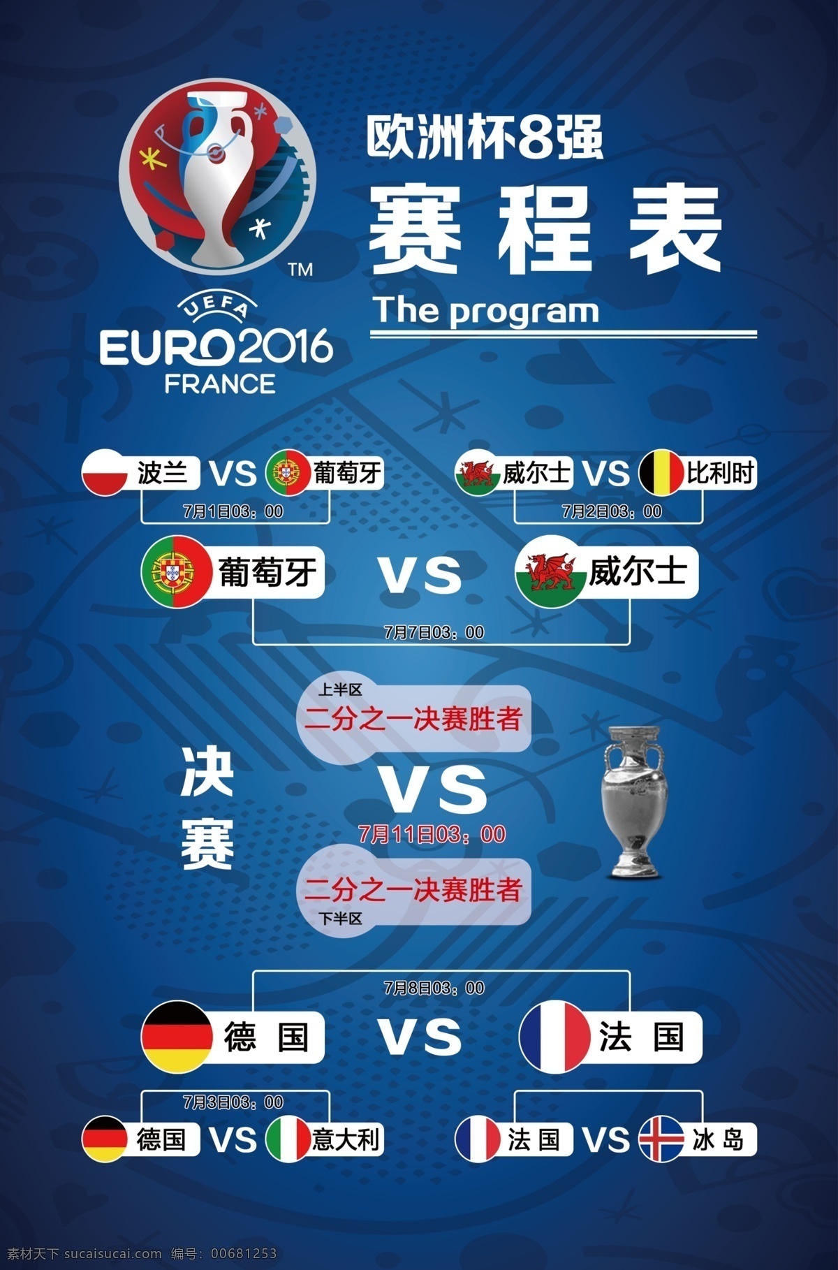 2016 法国 欧洲杯 8强赛 法国欧洲杯 赛程表 奖杯 分层