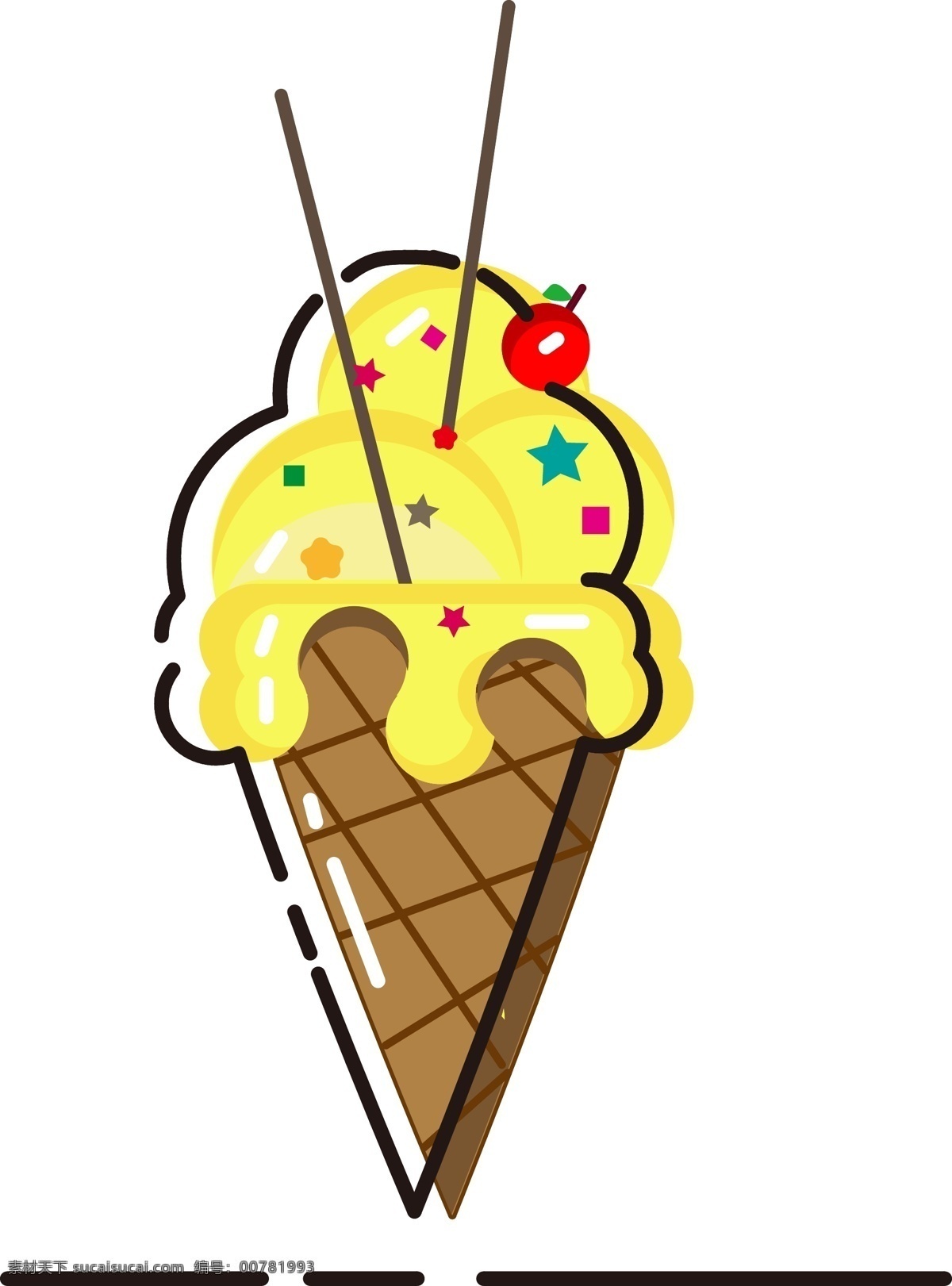 mbe 奶油 巧克力 冰激凌 黄色 棕色 冰棍 免扣板绘 高光 五颜六色点缀 夏天 清凉 可口