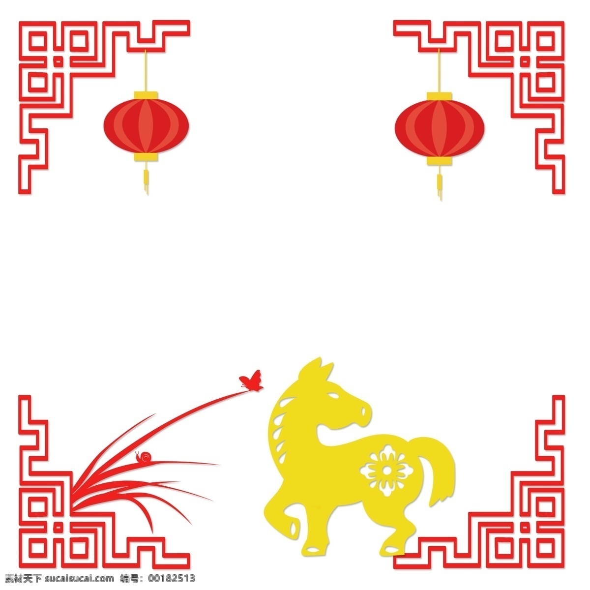 中国 风 古典 风格 扁平 边框 矢量图 十二生肖 中国风 古典风格 扁平风 简约 古风手绘 矢量套图 红色 黄色 古风 马